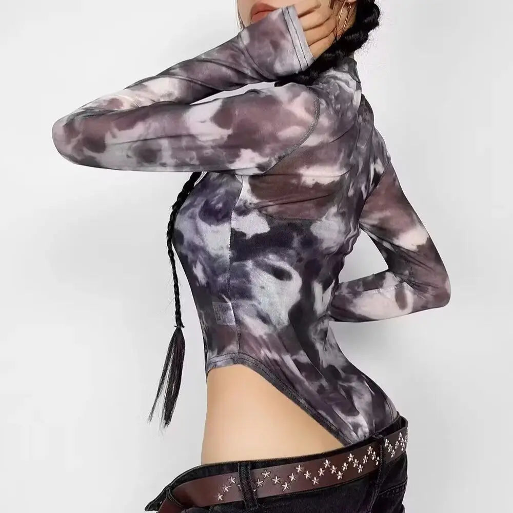 Sexy 2-Color Ombre Mesh Long Sleeve Bodysuit 2025