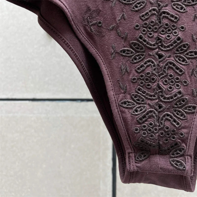 Women's bodysuit New elastic slim fit lapel long sleeved top for autumn 2025 floral embroidery women's corset y2k women's bodys