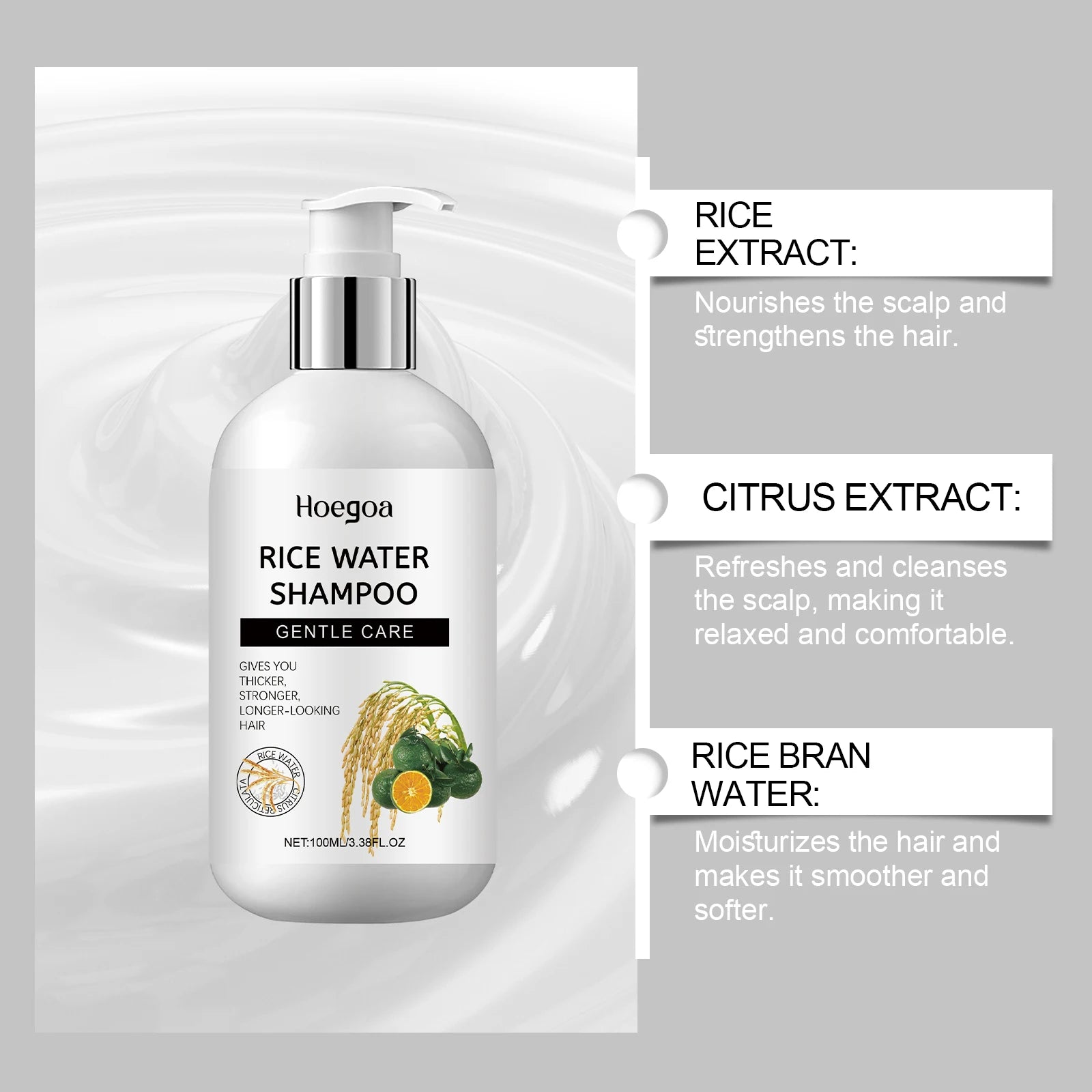 Rice Shampoo Reduces Hair Loss, Deep Nourishes, Restores Dry Hair