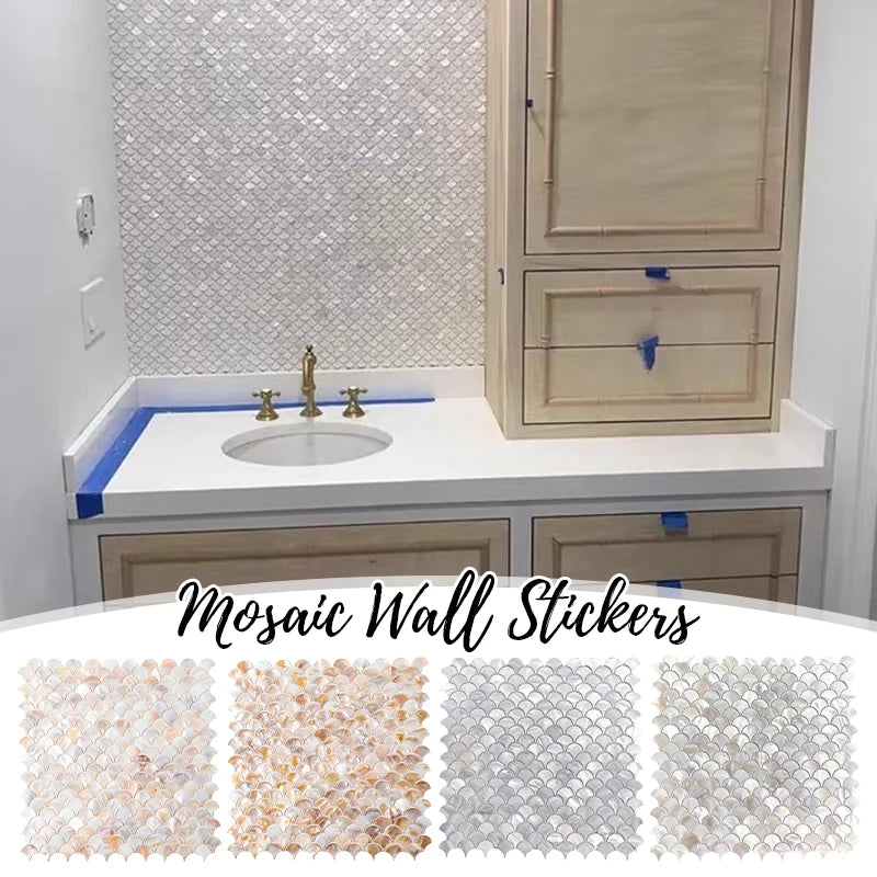 31x31cm 3D Fish Scale Fan-shaped Shell Square Mosaic Kitchen Bathroom Living Room Porch TV Background Wall Tile Self-adhesive