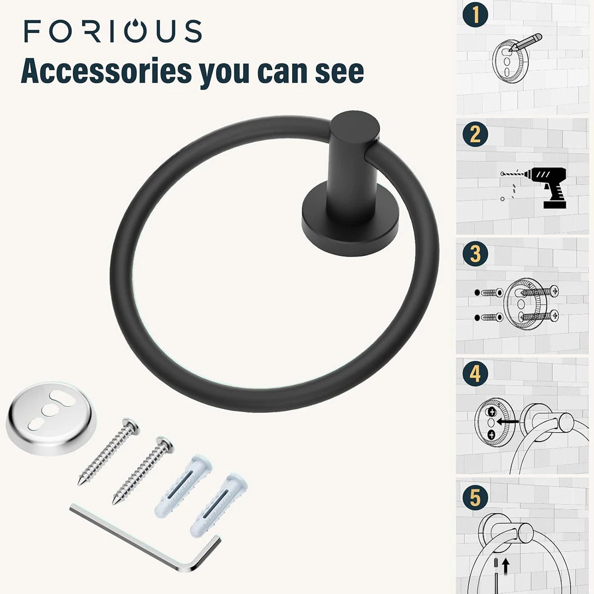 Bathroom Towel Ring Hardware Accessories Storage Holder 304 Stainless Steel Matte Black Hand Towel Holder Round Towel Hanger - Daisan Mart