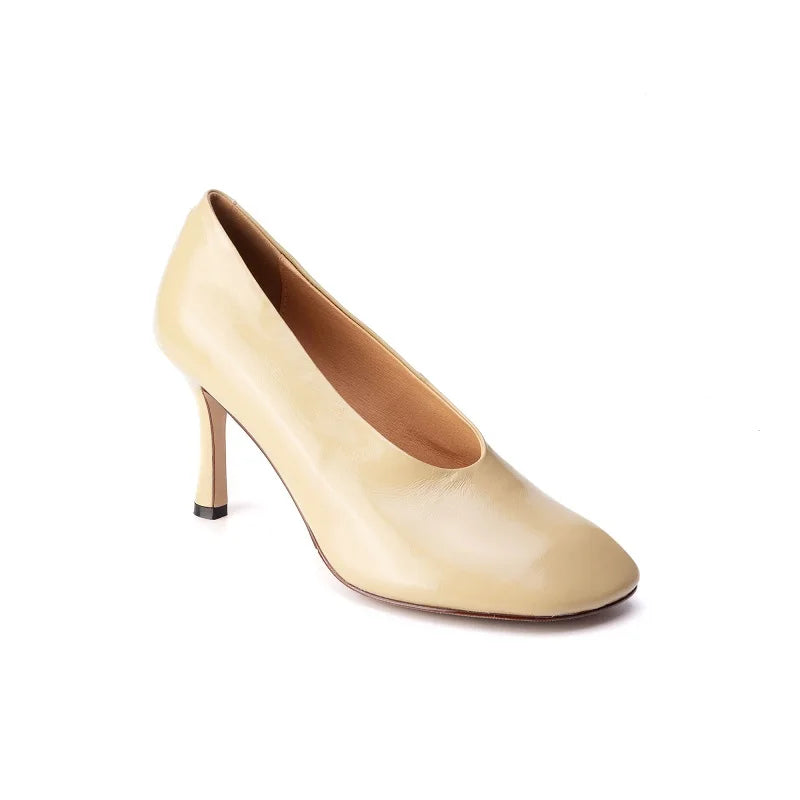 Giày Cao Gót Nữ Phong Cách Retro Pháp Da Thủ Công