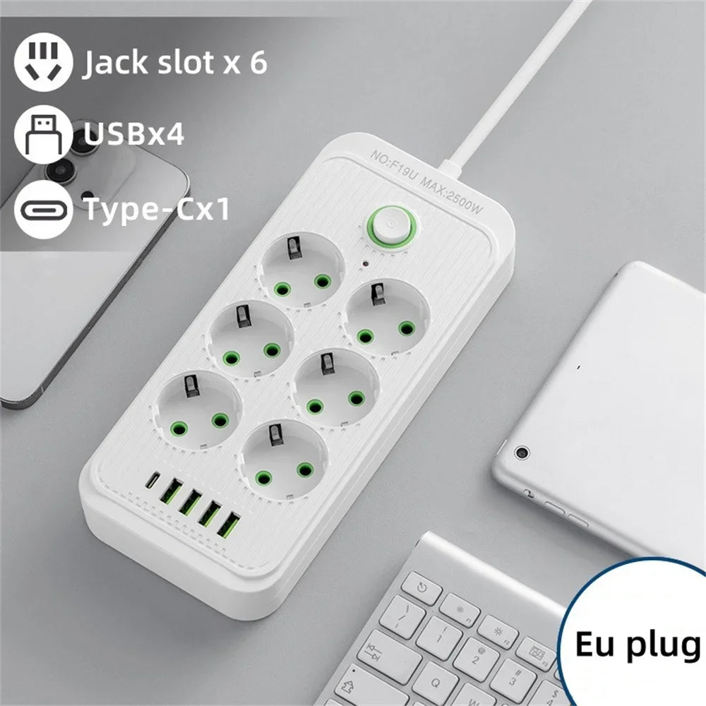 Ổ Cắm Điện Đa Năng 4 USB, 1 Type C, 2M, Chống Sét - Daisan Mart