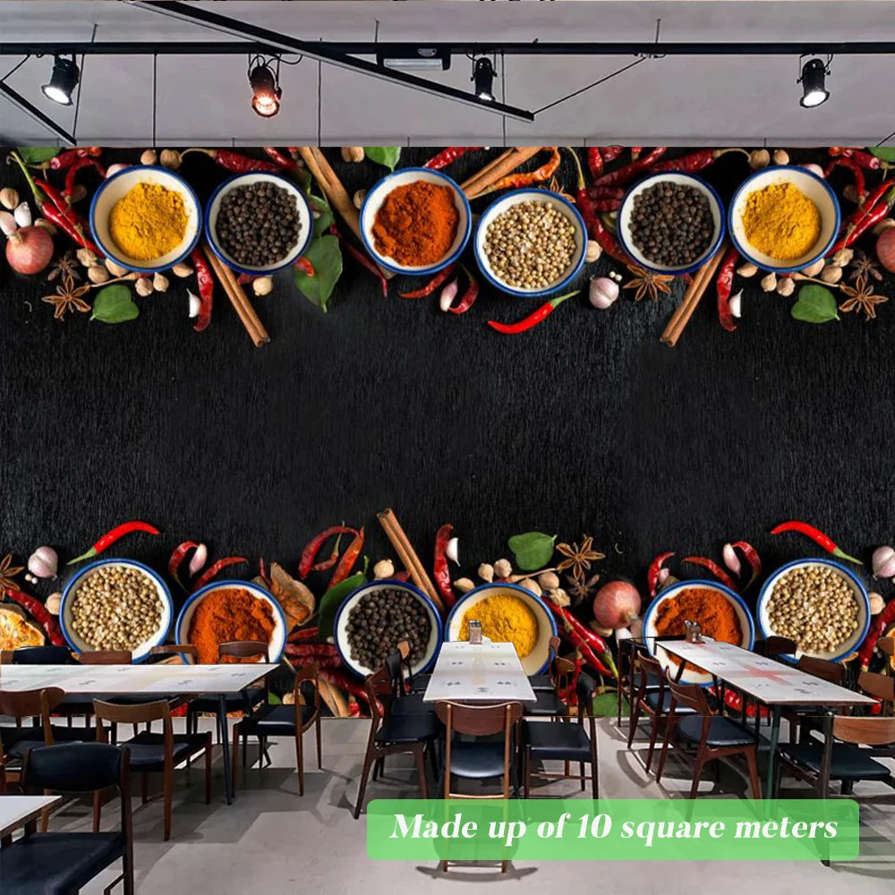 Custom Size Mural Wallpaper 3D Grilled Steak Pizza Shop Donuts Wall Painting Restaurant Cafe Modern Kitchen Spices Wall Papers