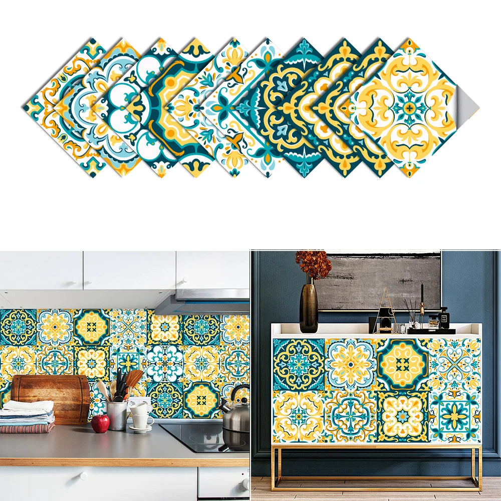 10pcs Blue &amp; Gray Matte Surface Wall Sticker Film For Tiles /Ground in Kitchen Backsplash Floor PVC Art Wallpaper Peel &amp; Stick