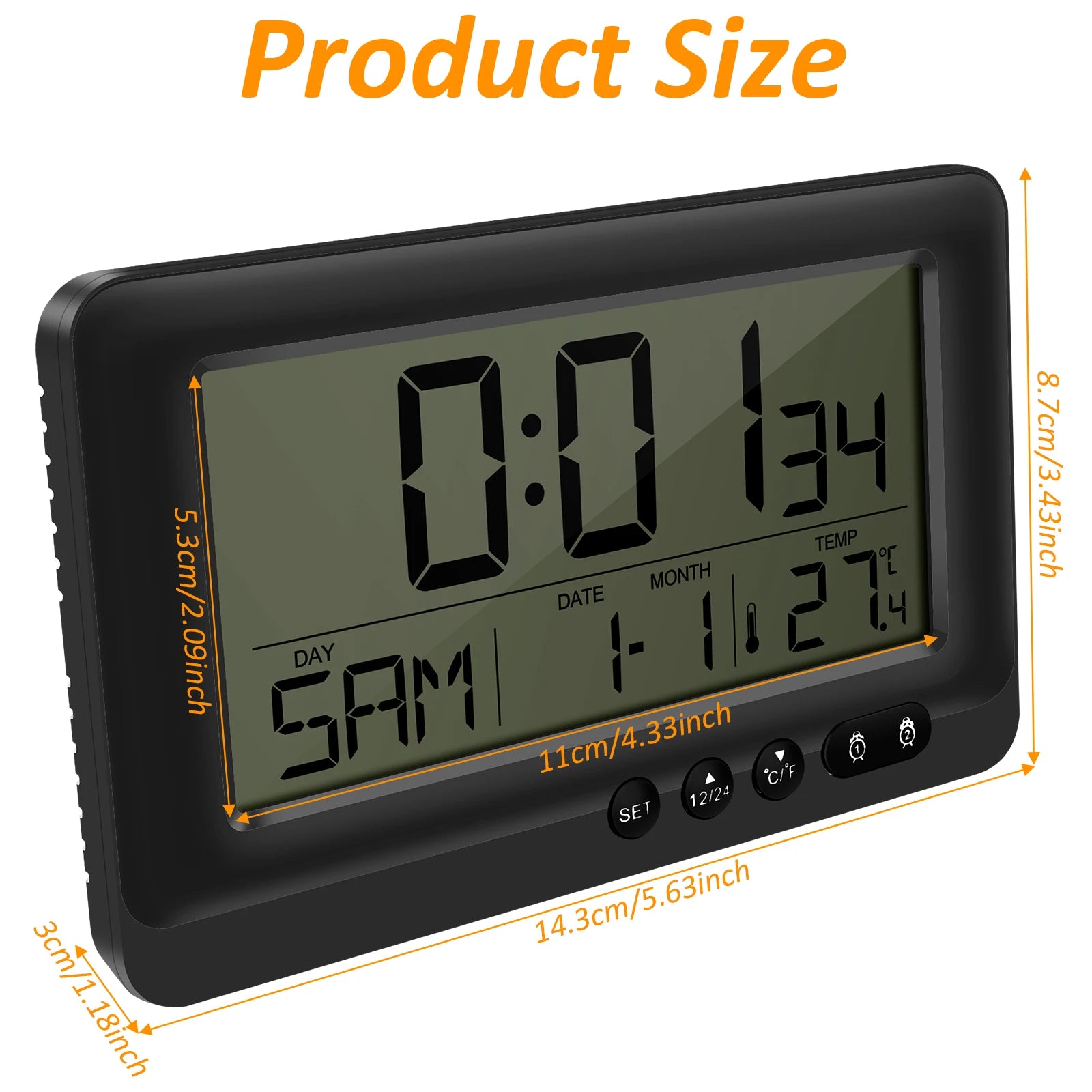 Đồng hồ treo tường LCD điện tử đa chức năng 12/24H