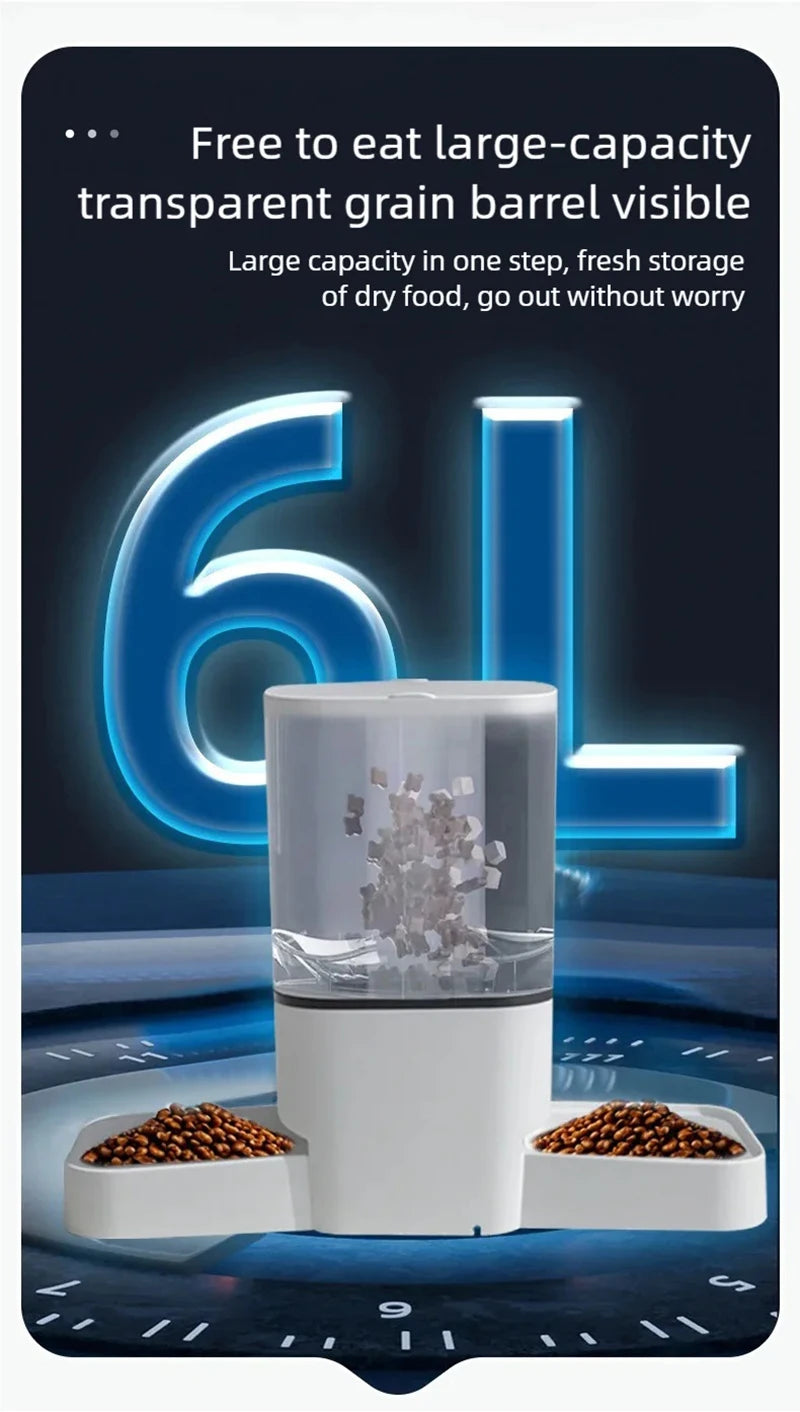 New 6L automatic pet feeder with adjustable camera and cat food intelligent back-to-back feeding machine