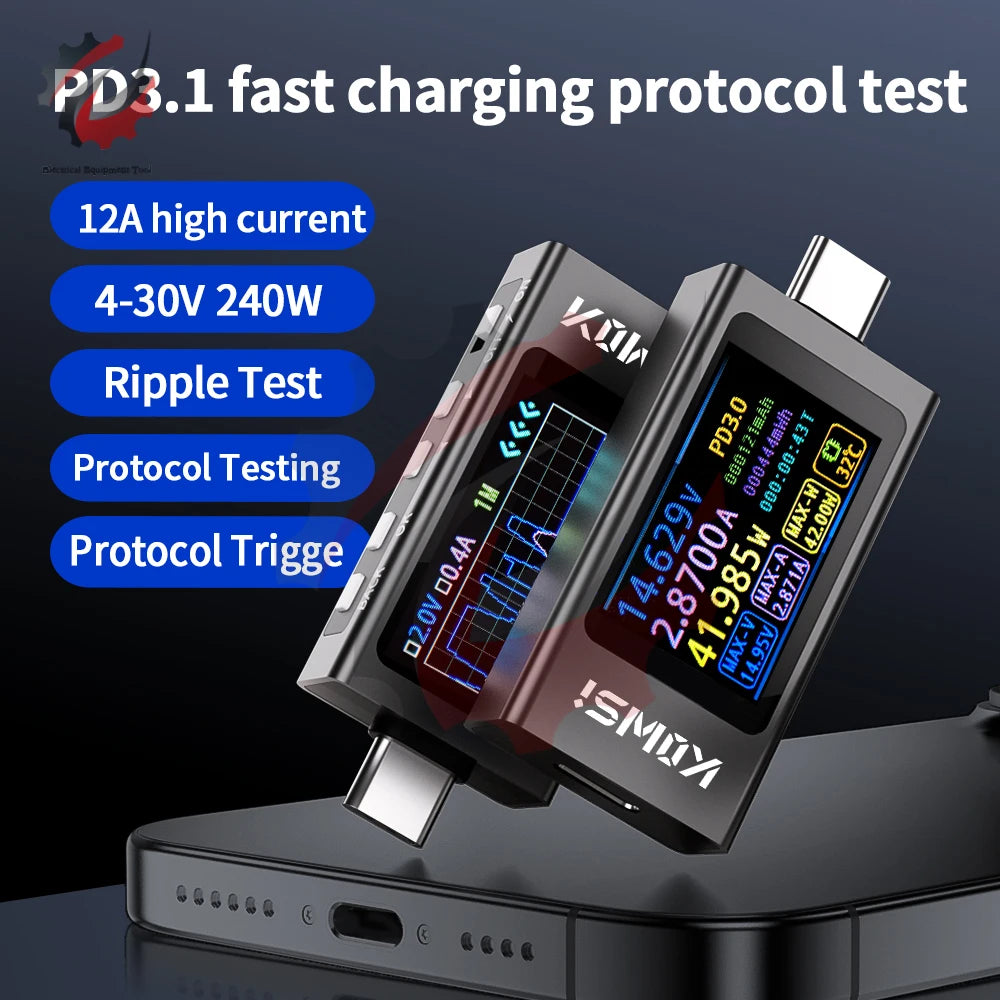 Type-C IPS Digital Display DC Voltage Current Power Meter KWS-X1 DC 4-30V 0-12A Voltmeter Ammeter Charger Capacity Tester