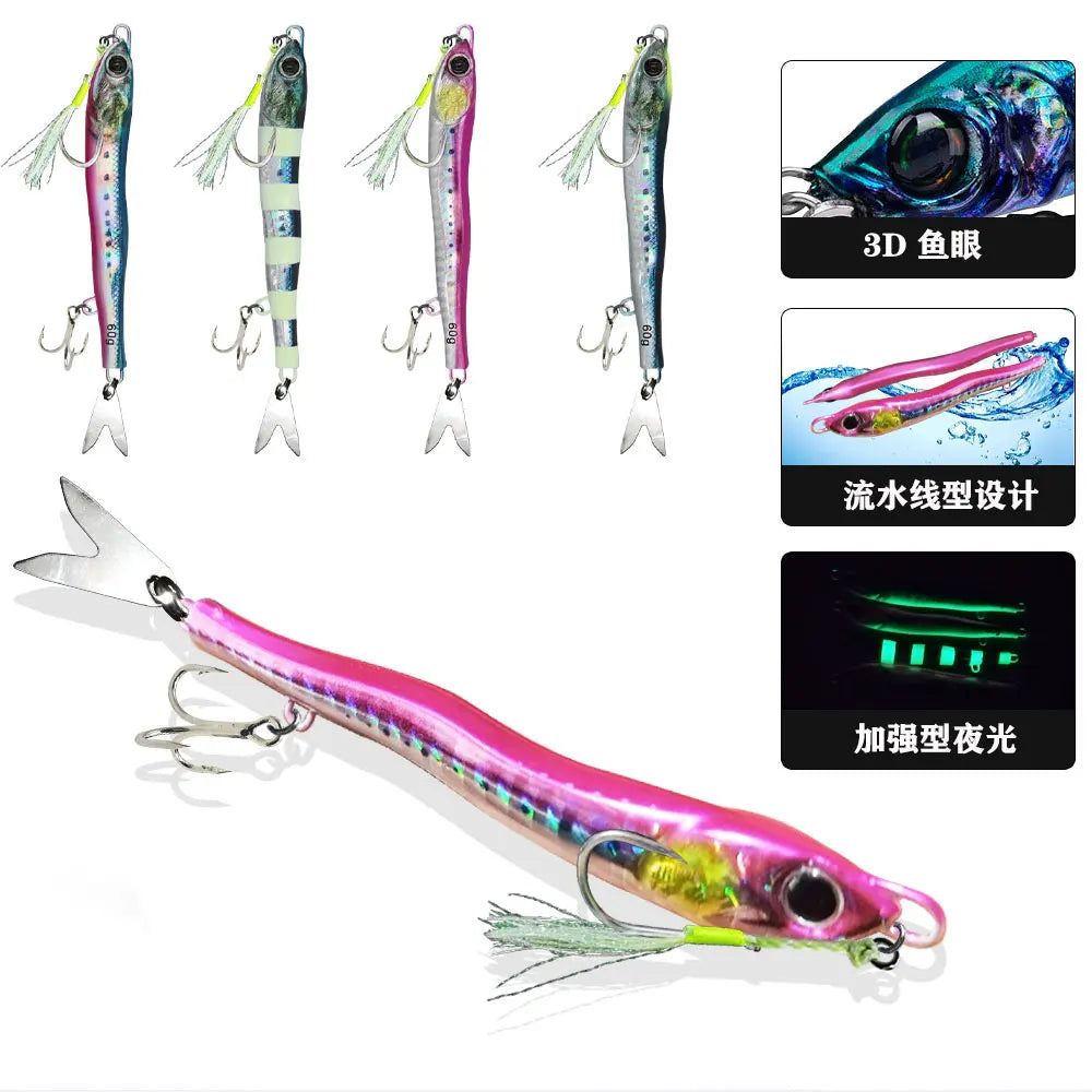 3D Glowing Jig Lure Fast Sinking 40g60g80g