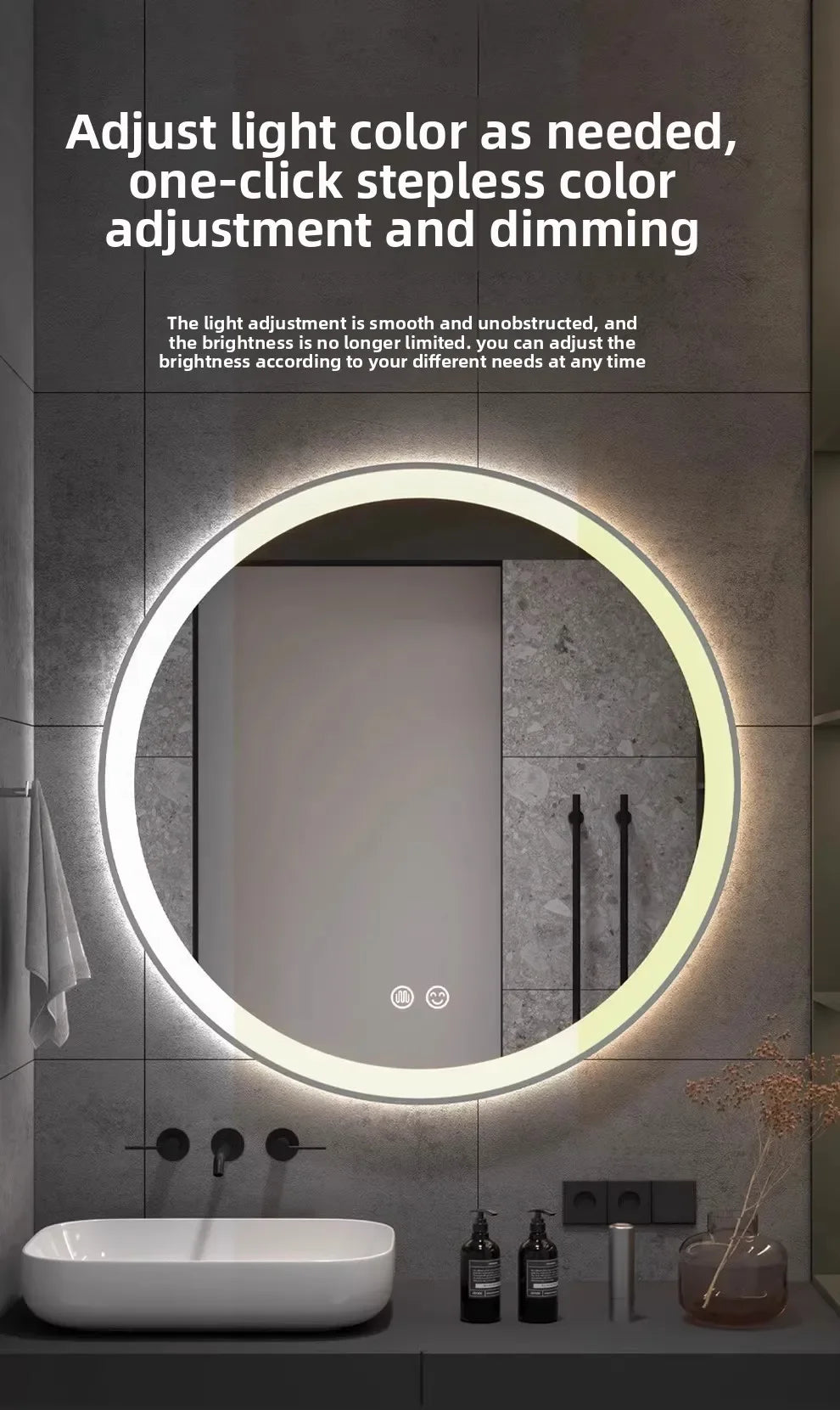 50CM Smart LED Mirror Anti-Fog Touch Wall Mounted