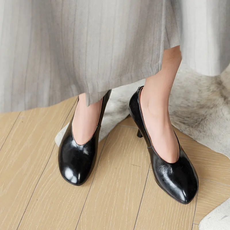 Giày Cao Gót Nữ Phong Cách Retro Pháp Da Thủ Công