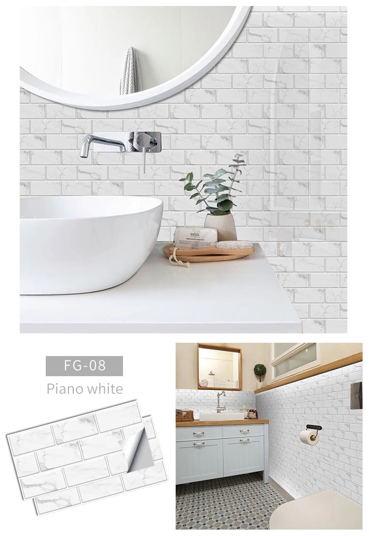 Wallpaper Ceramic Marble Colorful 3D Bathroom Waterproof Kitchen Oil-proof Wall Decal Decorative Tile Stickers Self-adhesive PVC