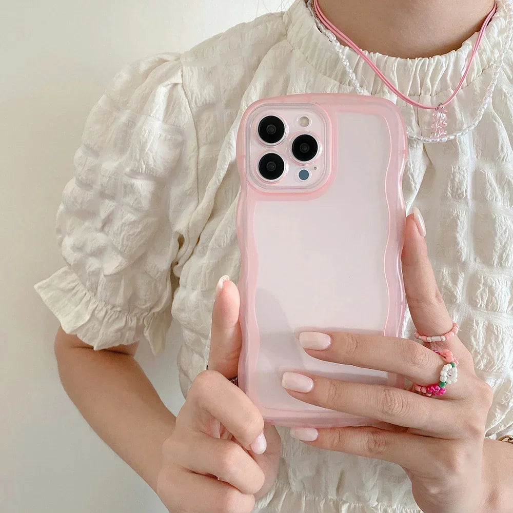 Cute Transparent Curly Case For iPhone 13-16