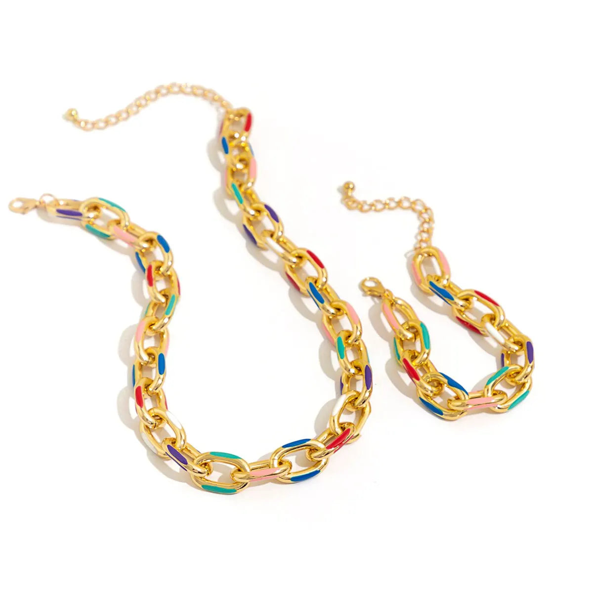 2Pcs/Set Colorful Bohemian Fashion Choker Necklace Bracelet Jewelry Set Classic Cross Chain Accessories for Women Gift Party - Daisan Mart