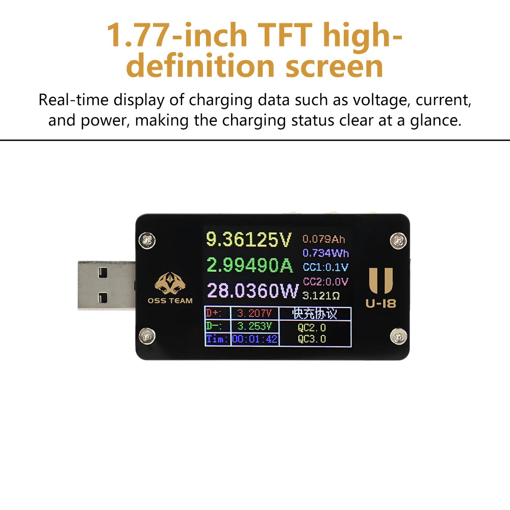 Multi-function USB Voltage Meter - 1.77 inch Screen