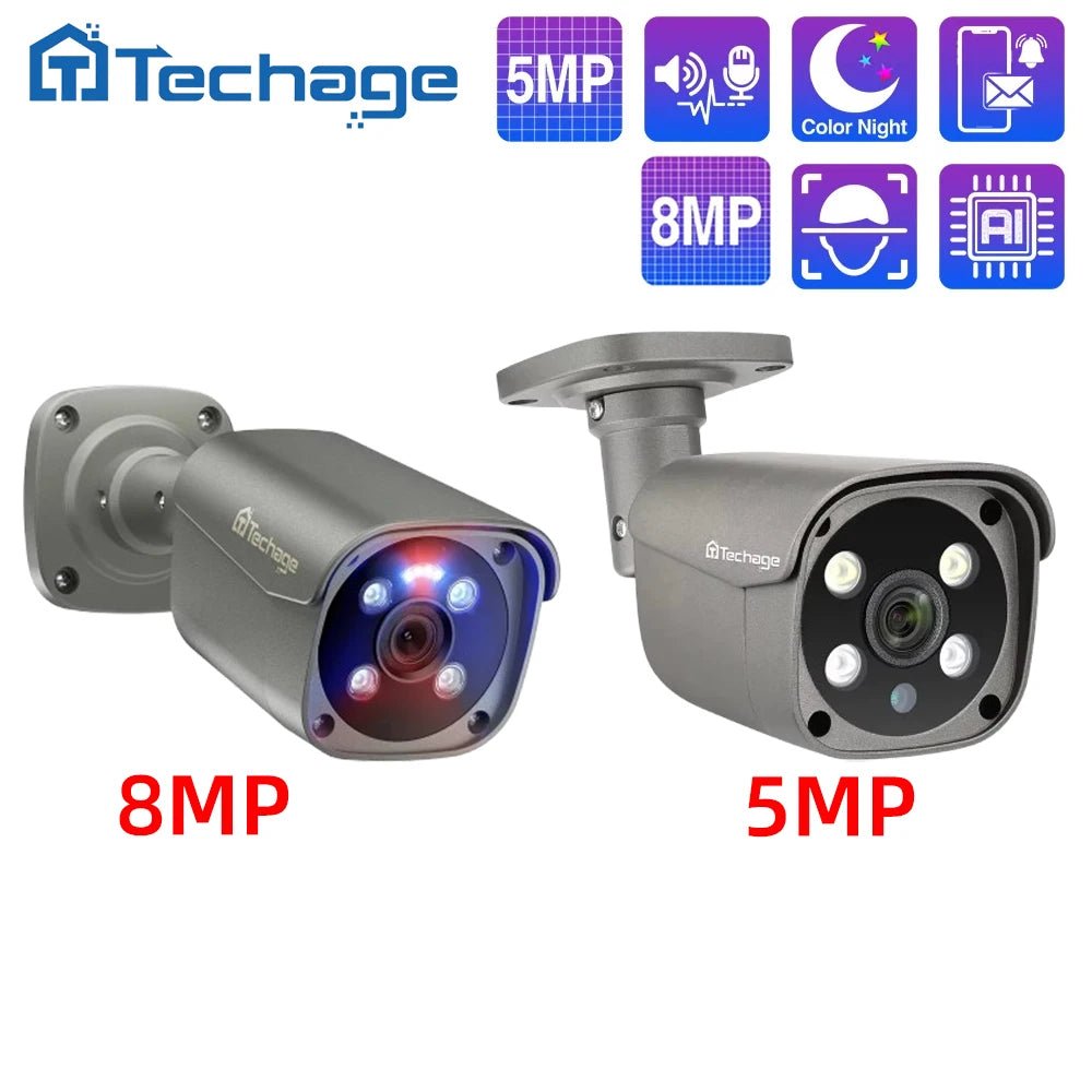 Techage AI 8CH POE 5MP/8MP CCTV Kit 2-Way Audio