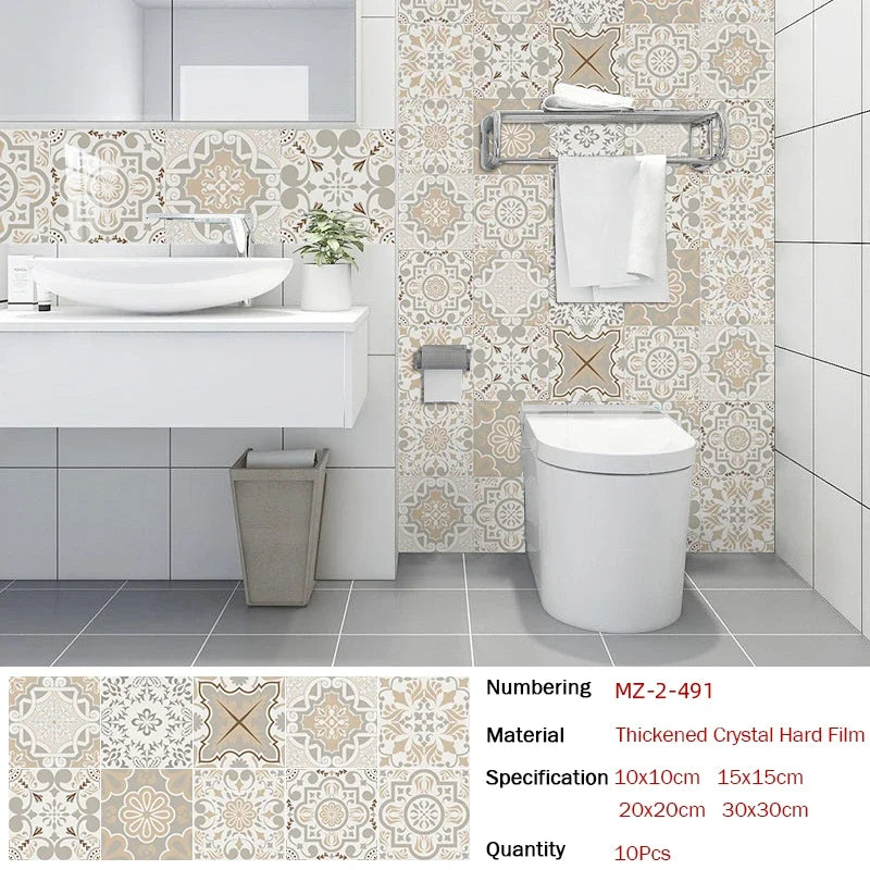 10pcs/set Portuguese Style Tiles Sticker Kitchen Backsplash Oil-proof Cupboard Washbasin Peel &amp; Stick Waterproof Art Wall Decals