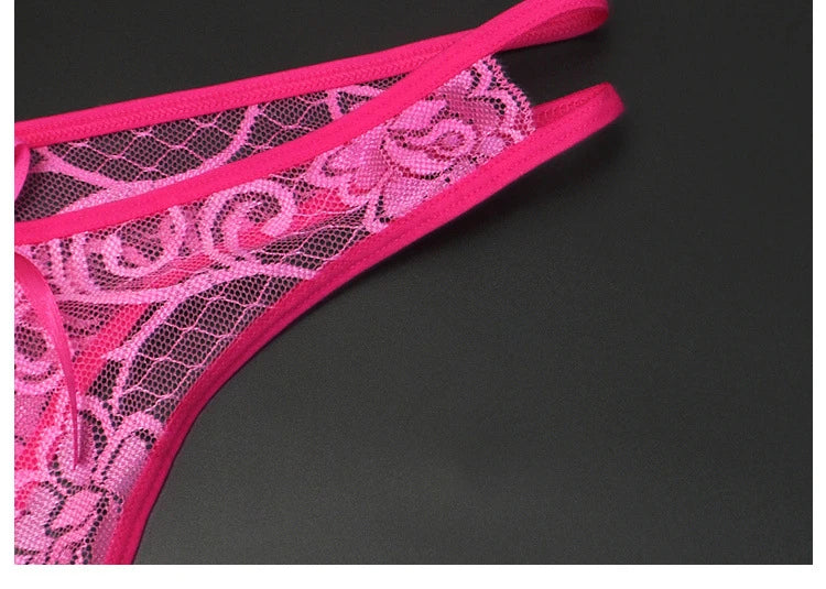 Women's Panties Opening Crotch Transparent G-strings Thongs Sexy Lingeries Low Waist Bowknot Underwear Ladies Womens Lace Pantys