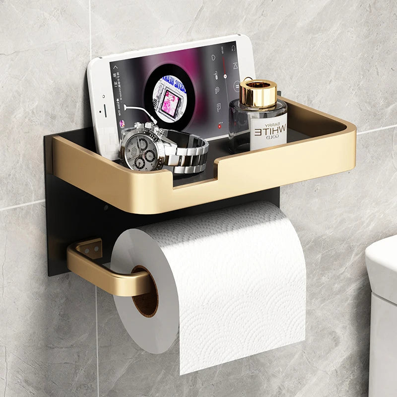 LargeToilet Toilet Paper Holder Wall Mounted Paper Roll Holder With Storage Tray Mobile Phone Holder Bathroom Accessories