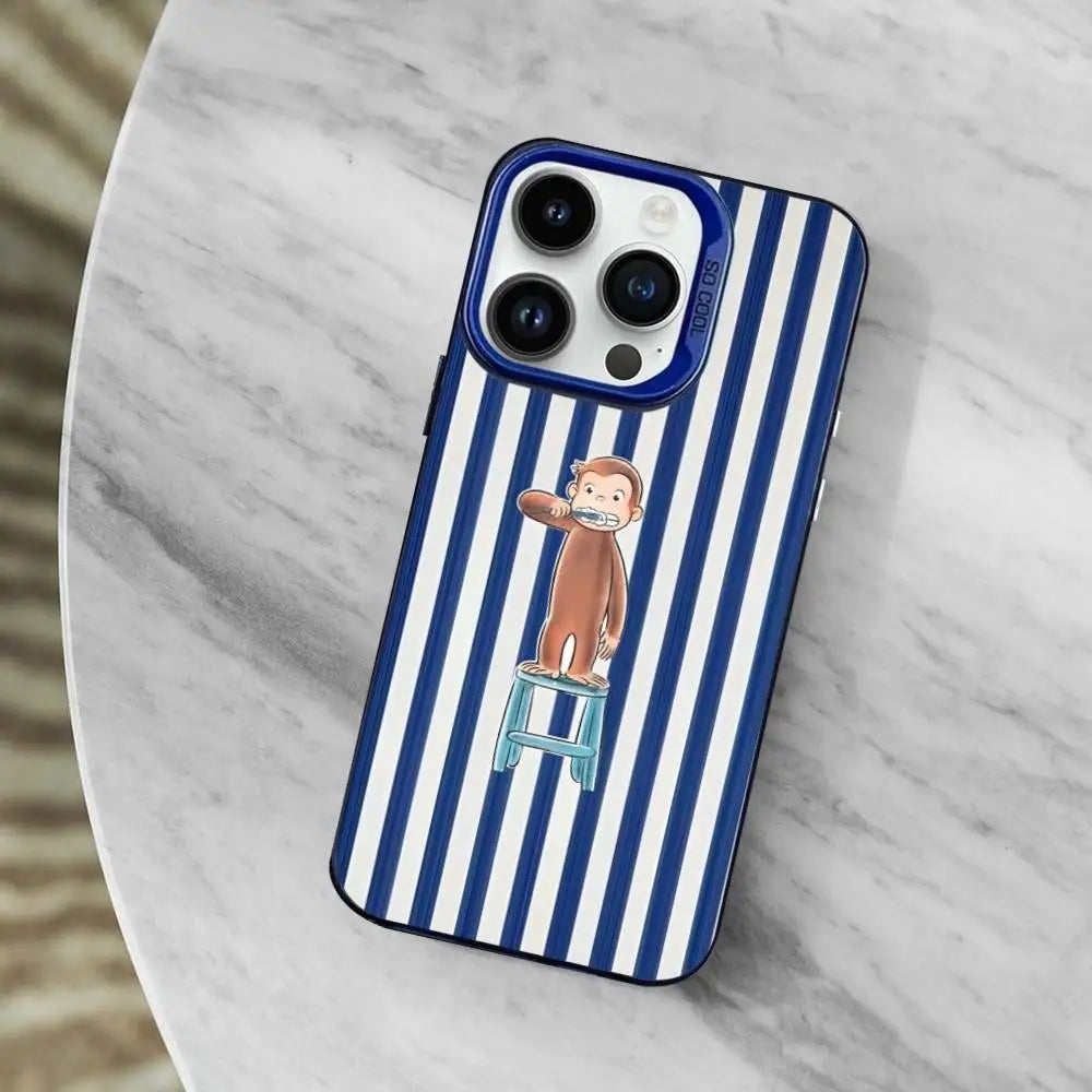 Mokey C-Curious G-Georges Phone Case For iPhone 11,12,14,13,15,16,Mini,XS,MAX,Pro,SE Blue Matte Silicone Cover - Daisan Mart