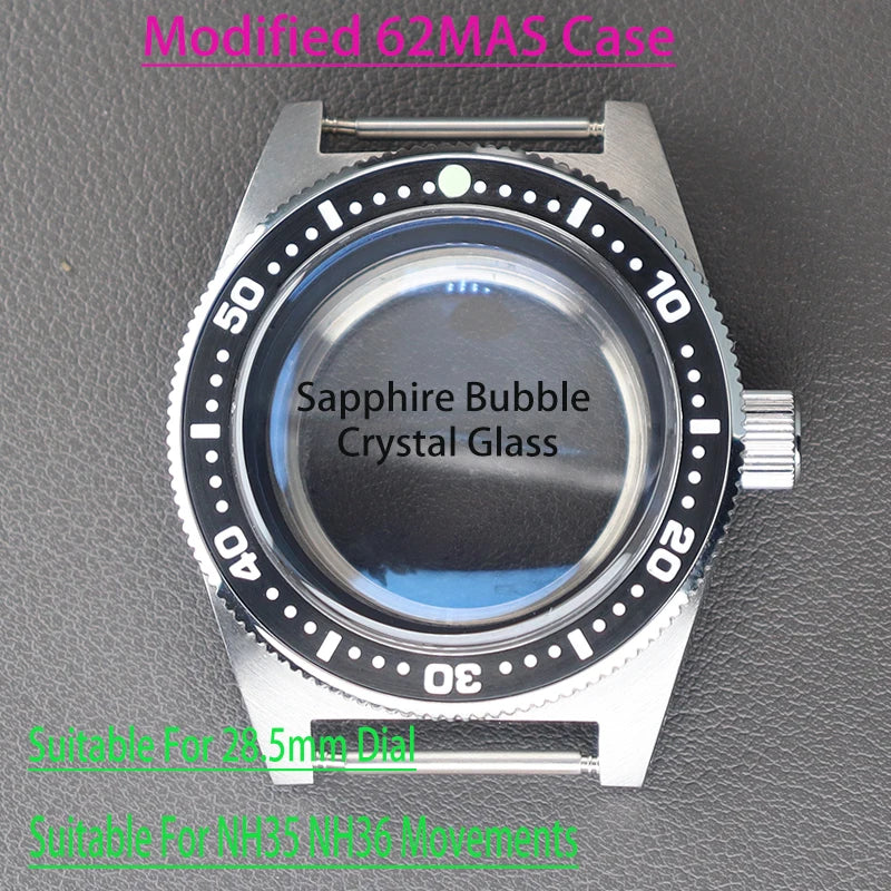 Modified Seiko 62MAS Diving 40mm Vintage Watch Cases Bubble Sapphire Crystal Glass Fit NH34 NH35 NH36 NH38 Movement 28.5mm Dial - Daisan Mart