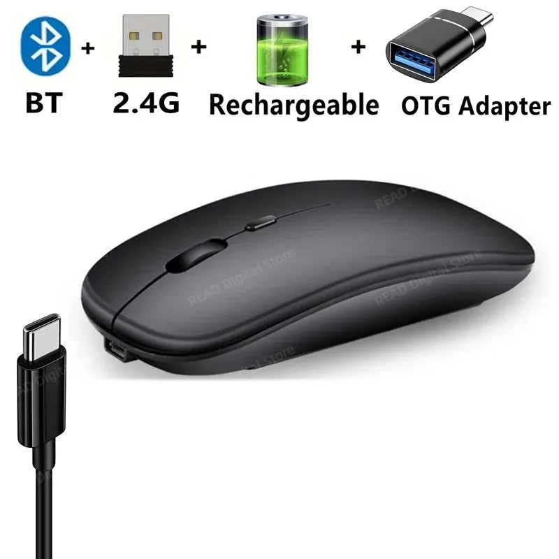 Wireless Mouse Bluetooth-Compatible Gaming Mouse (Dual Mode:BT+2.4Ghz) Ergonomic Rechargeable Mice for PC/Laptop/Macbook ﻿