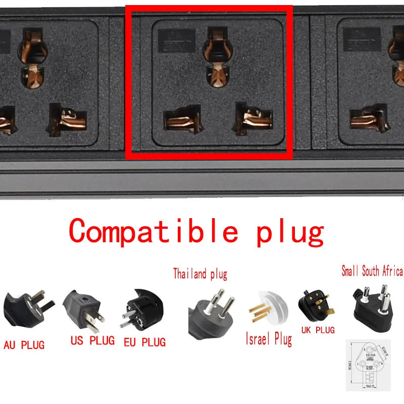 PDU Network Cabinet Rack Power Strip Distribution Outlet Units UK adaptation Universal Socket Compatible US AU Israel eu plug