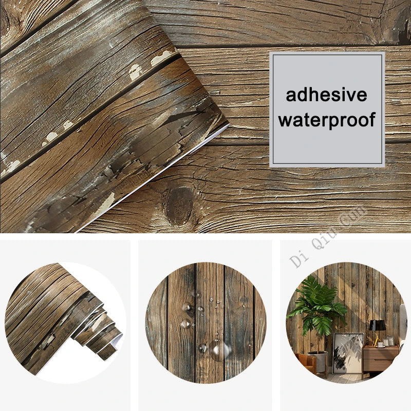 Retro Faux Wood Grain Peel And Stick Wallpaper Self-adhesive Wood Plank Wallpaper Roll Removable Vinyl Wall Covering For Restaur