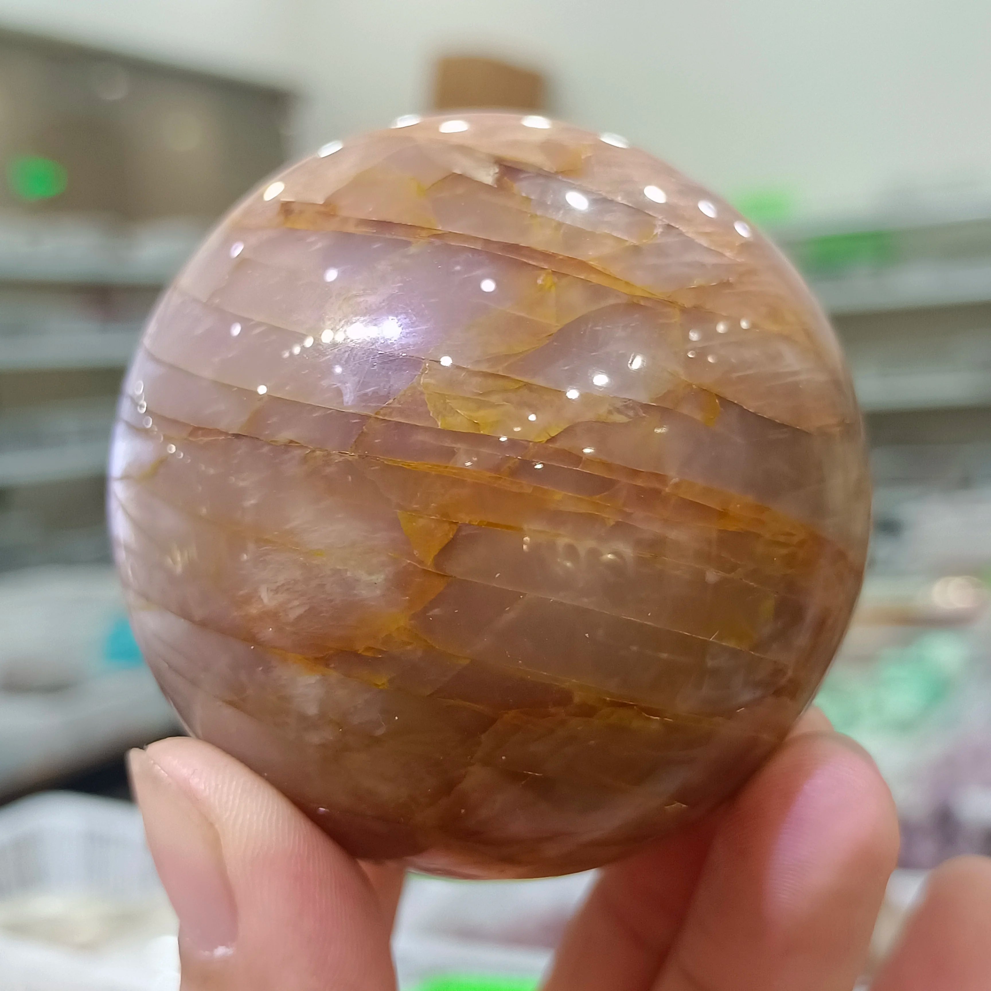 Natural Orange Moonstone Ball Therapy Decor