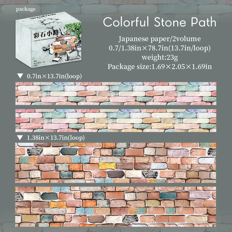 2roll/bag Wall Tile Texture Washi Tape Box House Garden Landscaping Tape Stationery DIY Ledger Phone Case Notebook Decoration