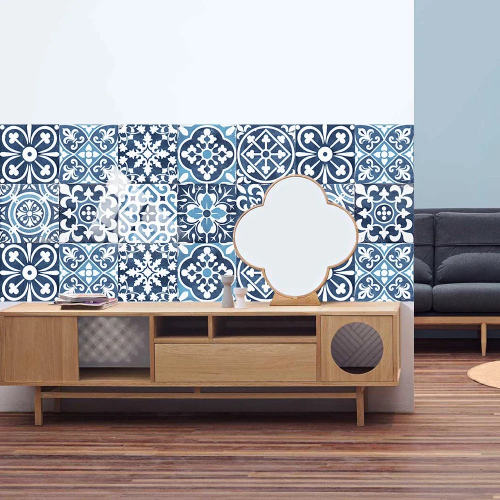 10pcs Mexican Style Tiles Sticker Kitchen Backsplash Oil-proof Cupboard Surface Gloss Peel &amp; Stick Waterproof Art Wall Decals