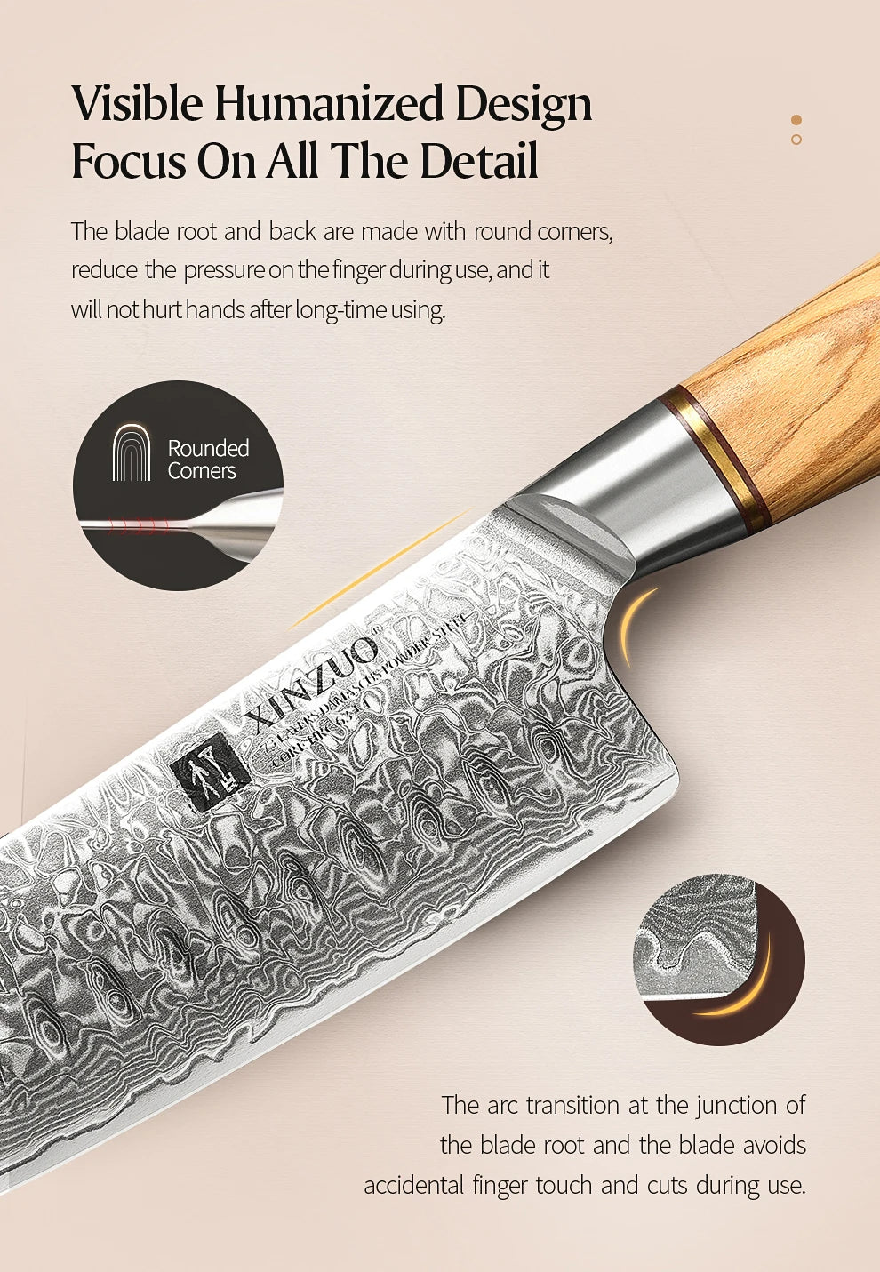 XINZUO 1PC-3PCS Damascus Japanese VG10 Steel Chef Knife Santoku Knife Utility Knife Olive Wood Handle with Copper Flower Nails - Daisan Mart
