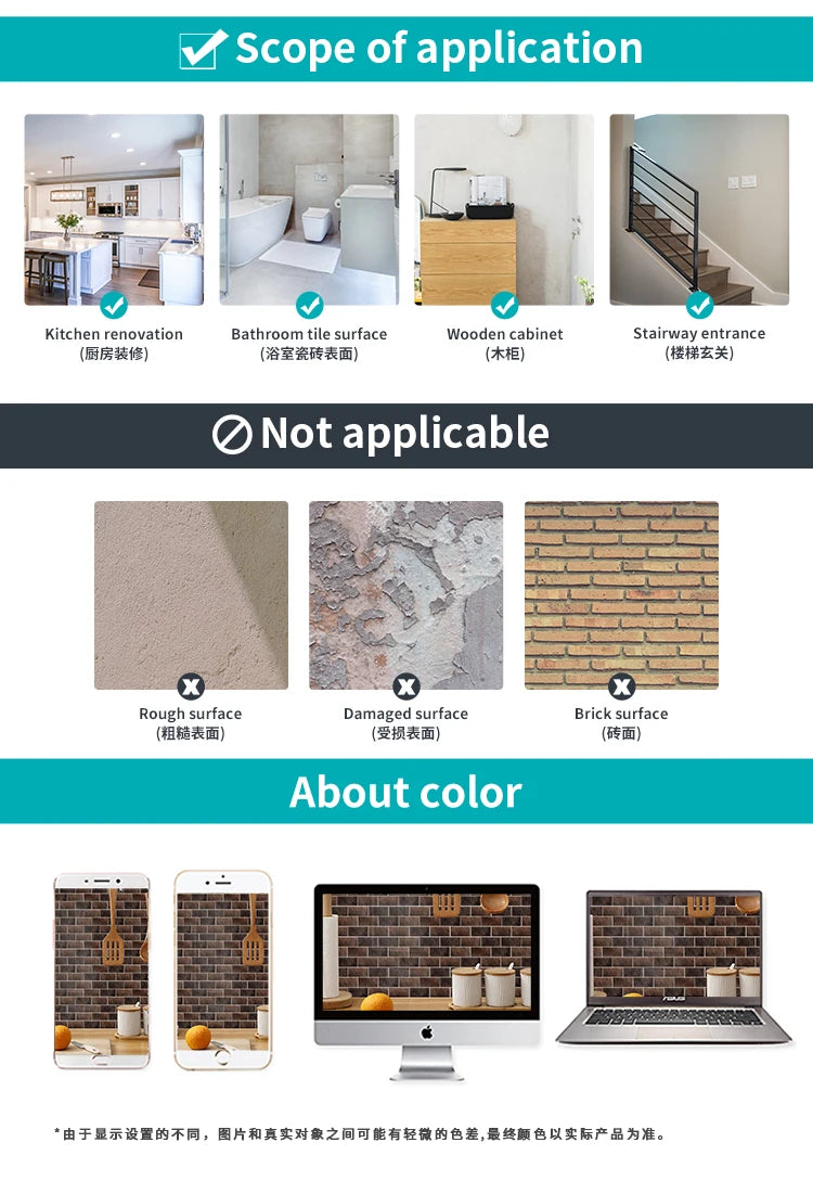 Gạch Dán Tường 3D Chống Thấm PVC Đa Sắc Nội Thất