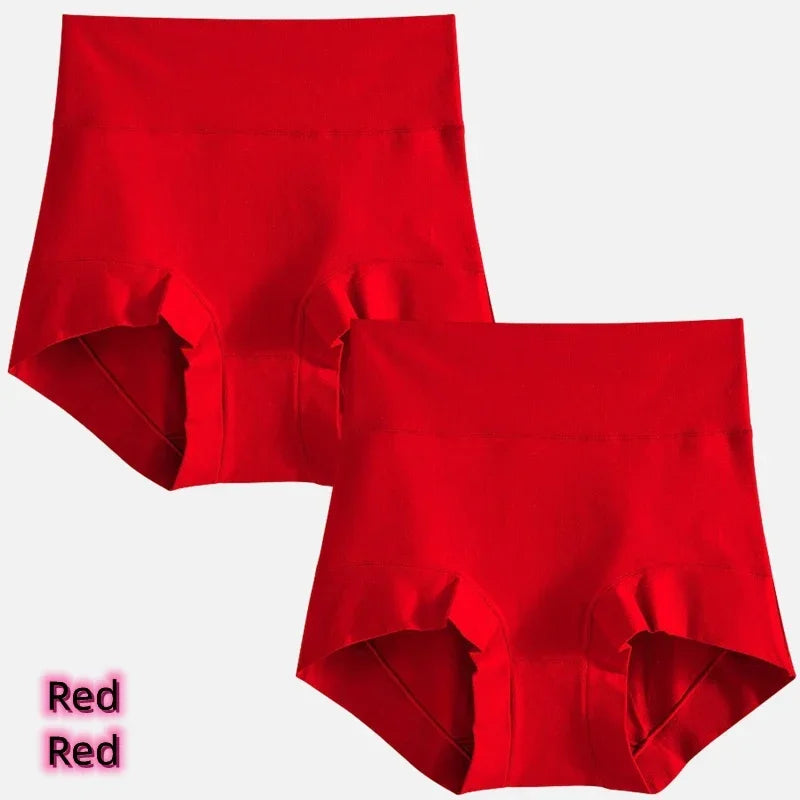 Women's cotton high-waisted, stretchy, belly-hugging panties, 2 pieces