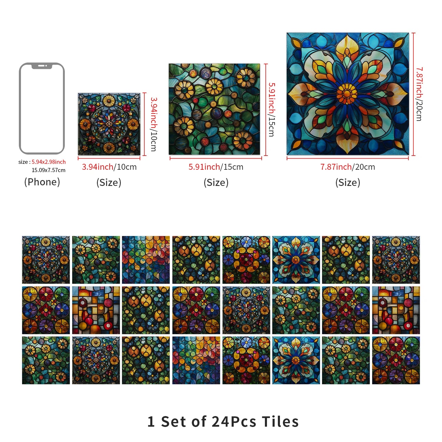 24pcs/Set Self-Adhesive Waterproof Art Wall Stickers For Living Room, Kitchen Oil Resistant Tiles Stickers For Room Decor Decal