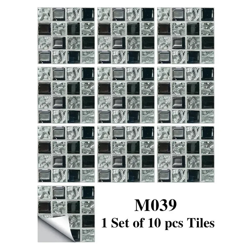 10pcs/set Marble Mosaic Tiles Wall Sticker Transfers Flat Covers for Kitchen Bathroom Stitching Stickers Self-adhesive Removable