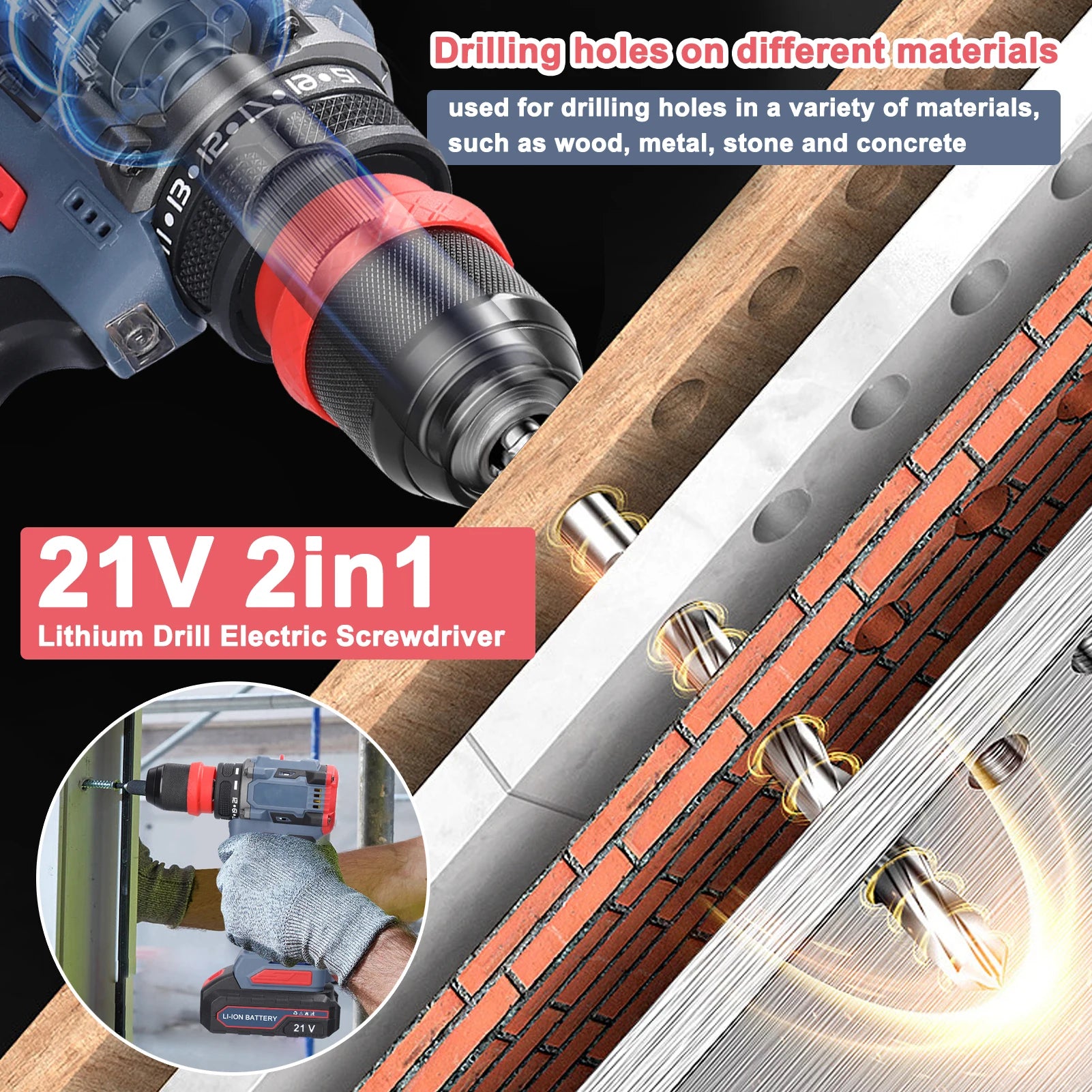 21V 2in1 Electric Drill Rechargeable Screwdriver 55Nm Torque Brushless Screwdriver Practical Screw Driver Repairing Power Tool
