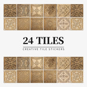 24Pcs European retro style Art Tile Wall Stickers With Self Adhesive Removable Bathroom Kitchen Waterproof Pvc Decal Wallpaper