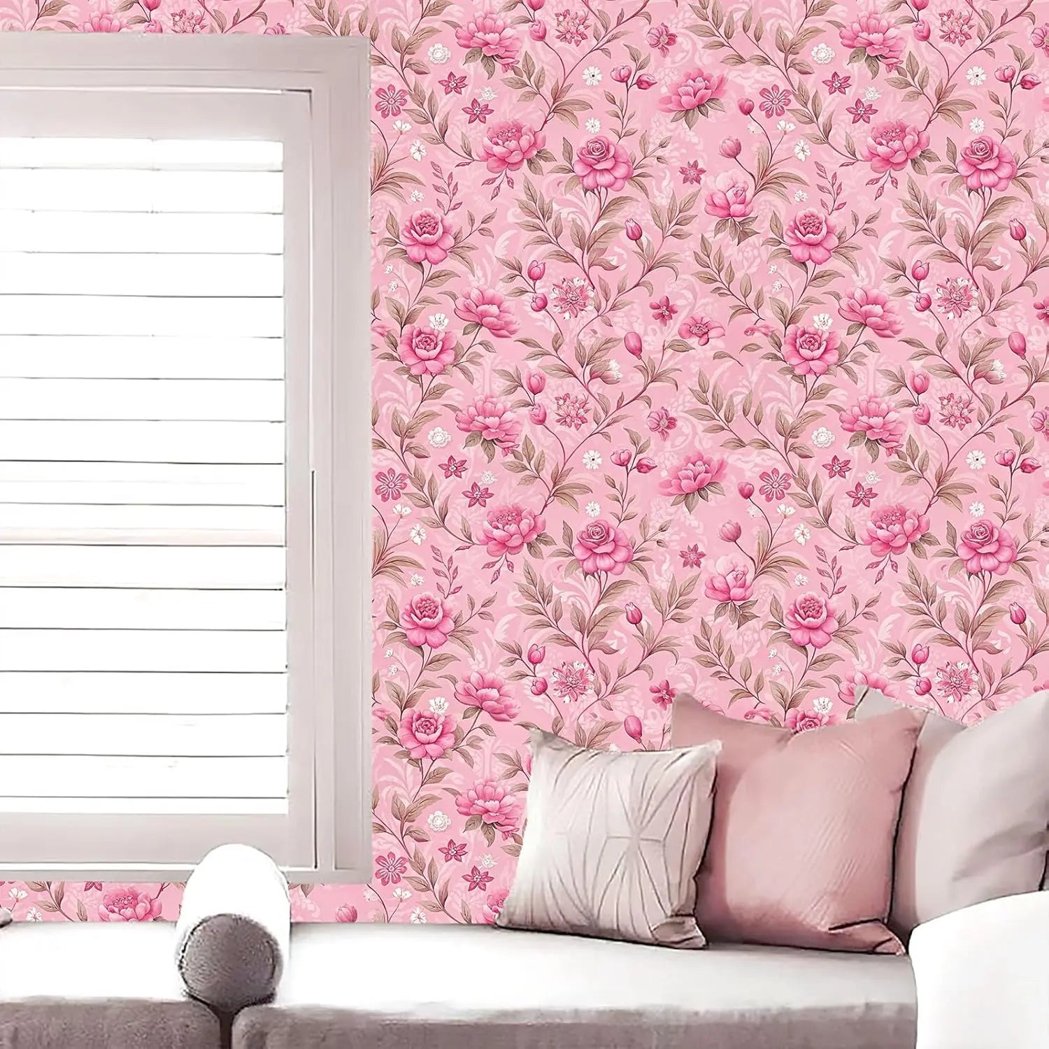 Giấy Dán Tường Hoa Hồng Dính Tạm Chống Nước 50cm