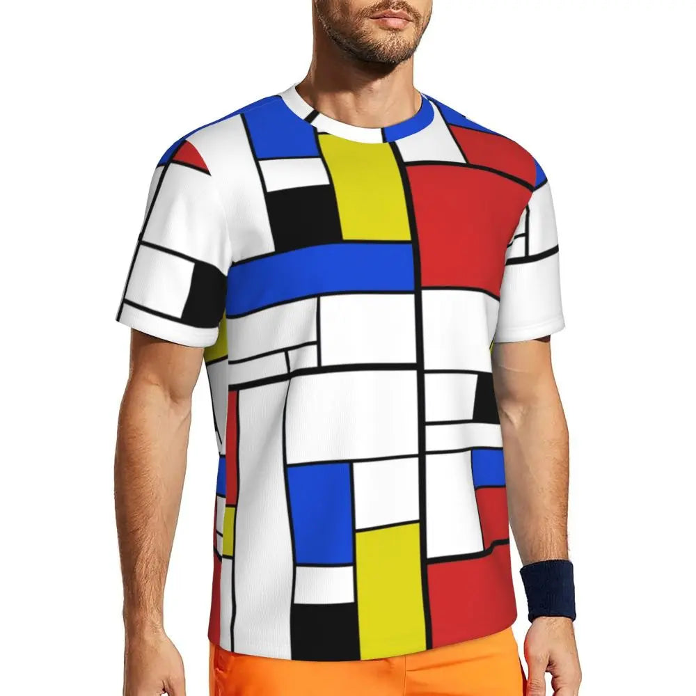 Stylish Mondrian Striped Men's Gym T-Shirt