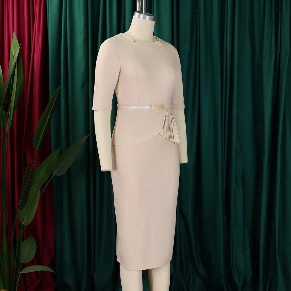 Office Dresses for Ladies 2024 Latest Summer Simple Elegant Half Sleeve Formal Church Dress Women Knee Length Pencil Peplum Dres - Daisan Mart