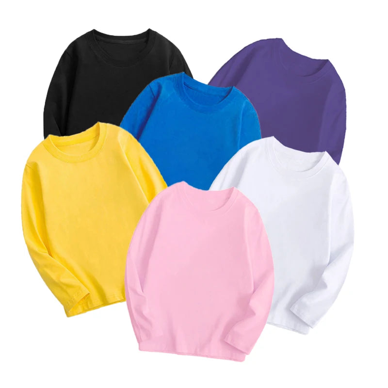 Boys Girls 100% Cotton T-shirts Solid Color Casual Tees for Teenage Children Spring Autumn Underwear Girl Clothes Kid Daily Tops