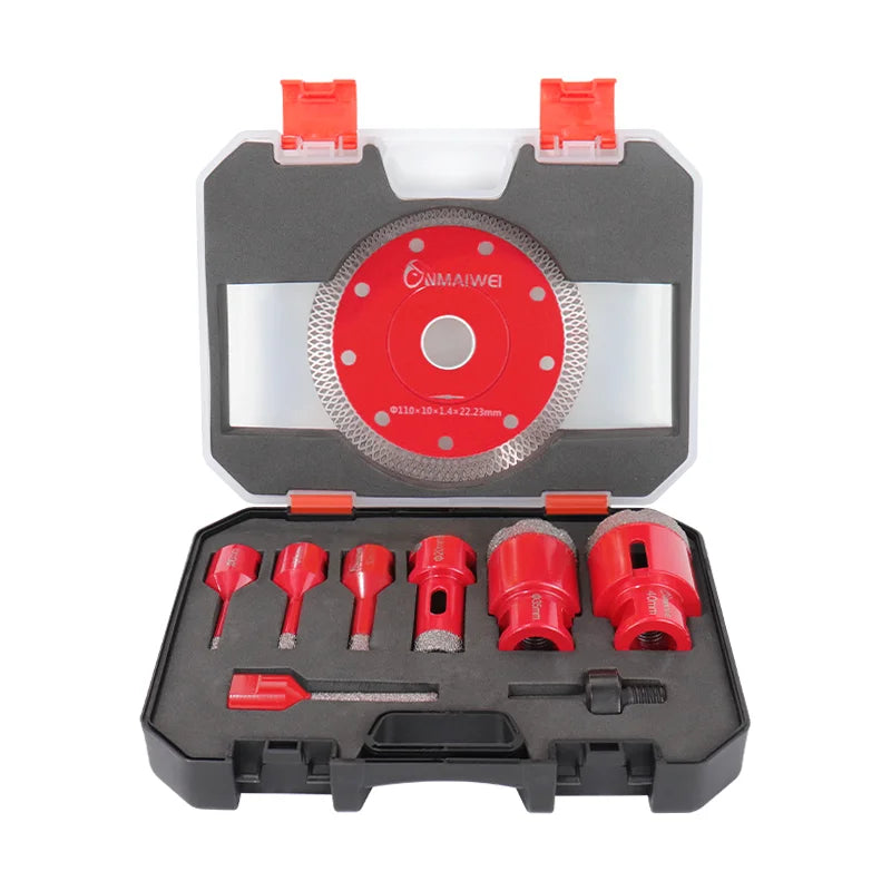 9pcs Dry Drill M14 Thread Brazing Hole Saw Set With Saw Blade Porcelain Tiles Crowns Granite Marble tile Drill Bits Tools
