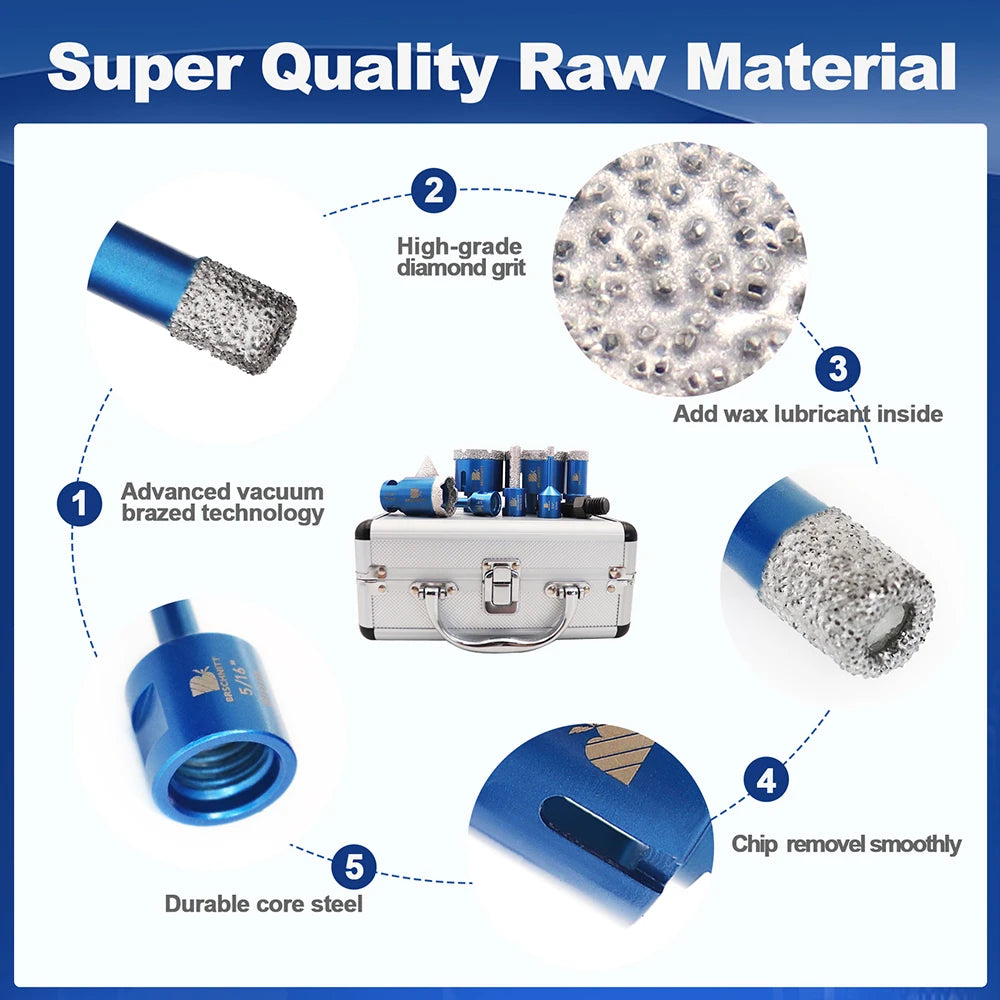 BRSCHNITT 9Pcs Diamond Drill Bit Set for Ceramic Marble Granite Tile Hole Saw Kit 58 Thread Milling Bit for Drilling