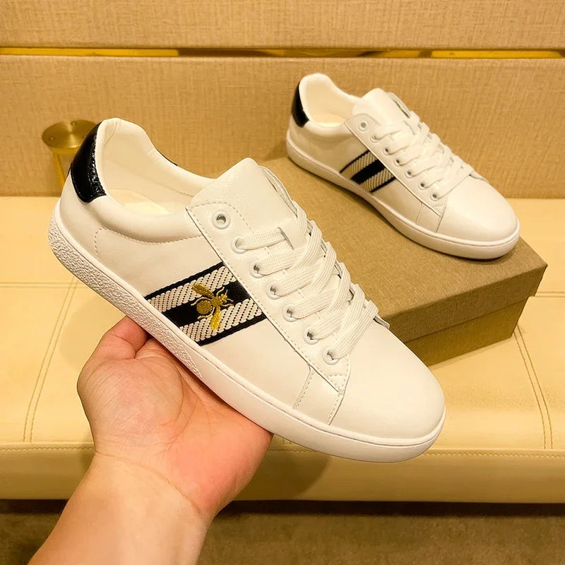 High-end Fashion Men's Embroidered Leather Shoes Sneaker