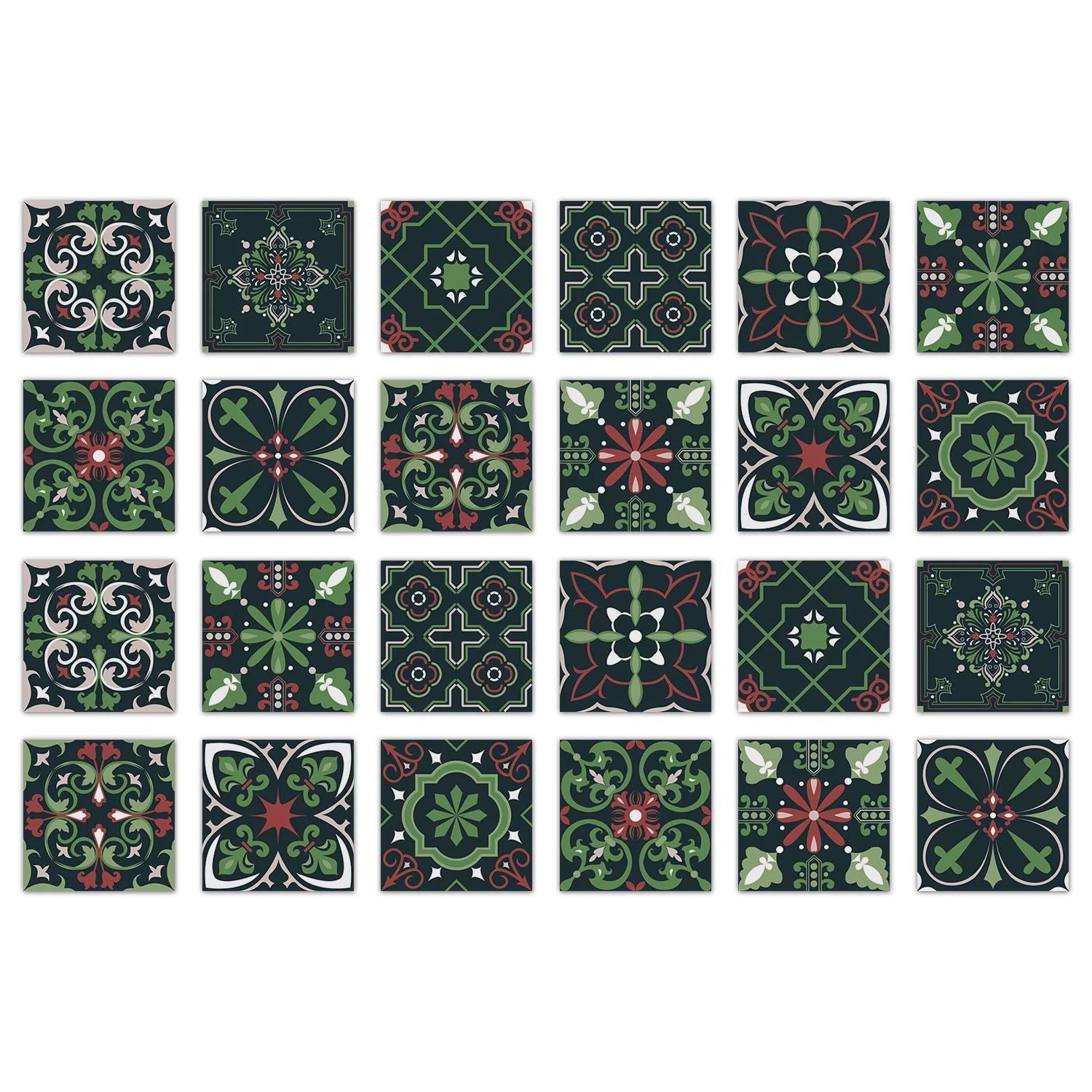 24pcs Of Exquisite Colorful Tile Stickers European Style Wall Stickers Pvc Waterproof Bathroom Kitchen Self-Adhesive Wallpaper