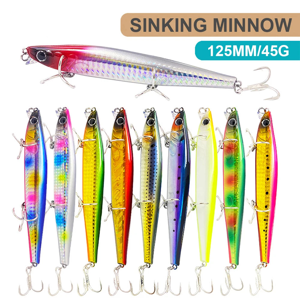 12.5cm 45g Fishing Lures Minnow Wobbler Long Casting Sinking Heavy Shot Artificial Hard Bait Fishing Accessories Decoy MN707
