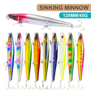 12.5cm 45g Fishing Lures Minnow Wobbler Long Casting Sinking Heavy Shot Artificial Hard Bait Fishing Accessories Decoy MN707