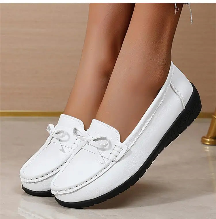 Women's Genuine Leather Loafers - Fashionable, comfortable wedge sole
