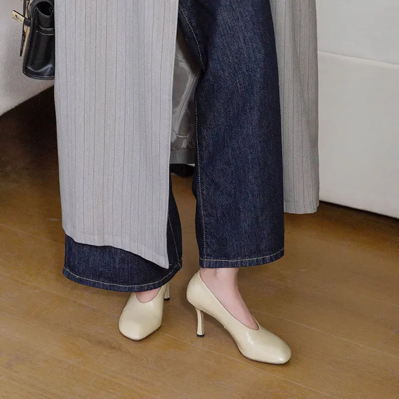 Giày Cao Gót Nữ Phong Cách Retro Pháp Da Thủ Công